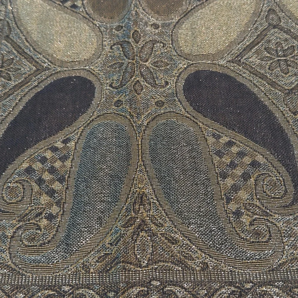 Pashmina Silk Paisley Scarf Gold Bronze Grey Metallic Jacquard Fringe Wrap Shawl - Picture 6 of 9